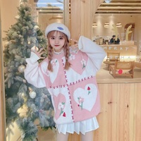 Japanese Girl Women Sweet Heart Love Flower Nature Pattern Knit Pink White Sweater - Thumbnail 5