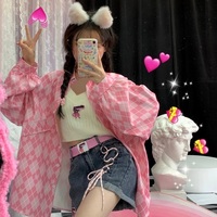 Korean Cute Summer Spring High Waist Embroidery Cross Pink Strap Bow Loose Wide Pant Denim Jeans Shorts - Thumbnail 1
