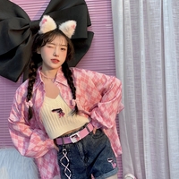 Korean Cute Summer Spring High Waist Embroidery Cross Pink Strap Bow Loose Wide Pant Denim Jeans Shorts - Thumbnail 2