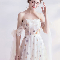 Champagne tulle sequins long prom dress with star - Thumbnail 4