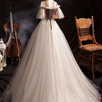 Gray tulle sequins long prom dress A line evening gown - Thumbnail 8