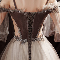 Gray tulle sequins long prom dress A line evening gown - Thumbnail 4