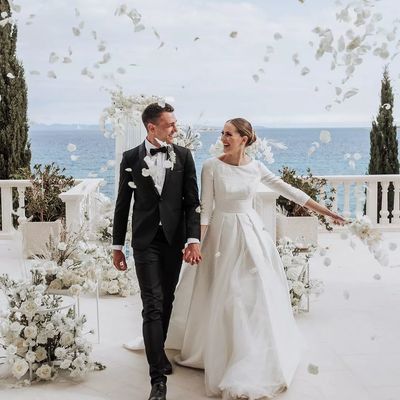 Elegant ball gown long sleeve satin wedding dresses with pockets - Thumbnail 1