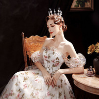 White flora tulle long prom dress evening dress - Thumbnail 3