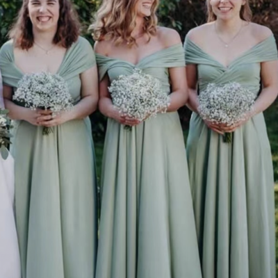 Off shoulder bridesmaid dresses sage under 100