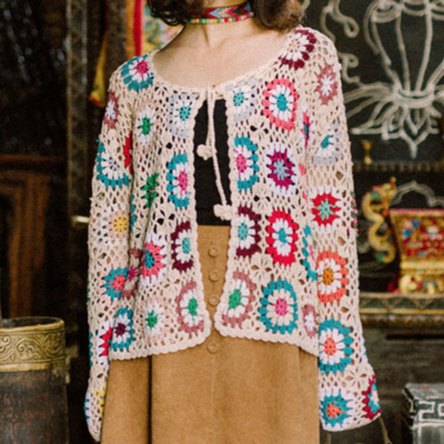 Retro flowers crocheted jacket