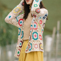RETRO FLOWERS CROCHETED JACKET - Thumbnail 1