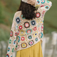RETRO FLOWERS CROCHETED JACKET - Thumbnail 2
