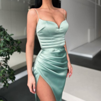 Stunning Mermaid Sweetheart Sage Green Satin Long Prom Dress with Slit,1325 - Thumbnail 1