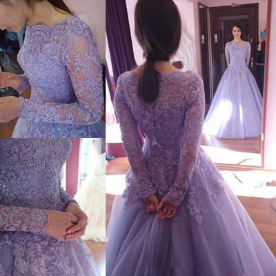 Top Lace A Line Long Tulle Purple Long Sleeves Lace Prom Dress,Long Sleeves Lace Formal Elegant Purple Tulle Evening Dress with Long Sleeves,1327