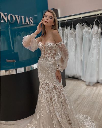 Stylish Mermaid Sweetheart Ivory Lace Wedding Dresses with Sleeves