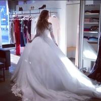 Lace Long Sleeves Tulle Ball Gowns Wedding Dresses，1329 - Thumbnail 1