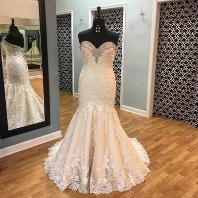 Bridal Dresses,Gorgeous Beading Crystal Mermaid Wedding Dresses with Lace Appliques,1331