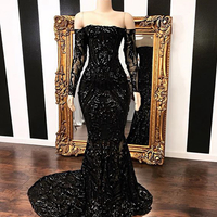 Black Lace Strapless Long Mermaid Prom Dress With Long Sleeves,772 - Thumbnail 2