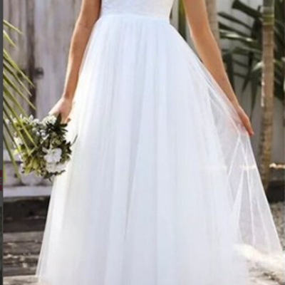 Vintage 1950s cap sleeves v neck lace wedding dress, white tea length wedding gowns,773