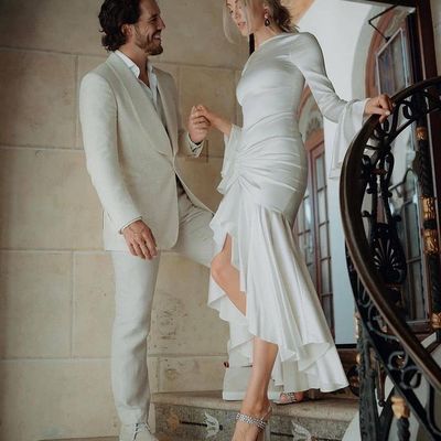 Modern sheath long sleeve white wedding dresses - Thumbnail 1