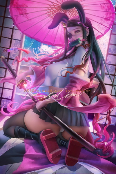 Bunny warrior Nezuko black skirt Poster #315