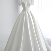 White satin long prom dress white evening dress - Thumbnail 1