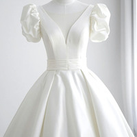 White satin long prom dress white evening dress - Thumbnail 2
