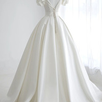 White satin long prom dress white evening dress - Thumbnail 4