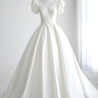 White satin long prom dress white evening dress - Thumbnail 5