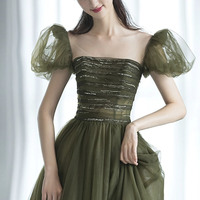 Green tulle long prom dress green evening dress - Thumbnail 2