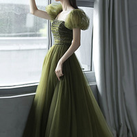 Green tulle long prom dress green evening dress - Thumbnail 3
