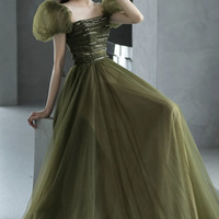 Green tulle long prom dress green evening dress - Thumbnail 5