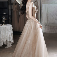 Cute tulle sequins long prom dress A line evening dress - Thumbnail 5