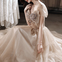 Cute tulle sequins long prom dress A line evening dress - Thumbnail 6