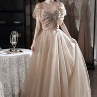 Cute tulle sequins long prom dress A line evening dress - Thumbnail 7