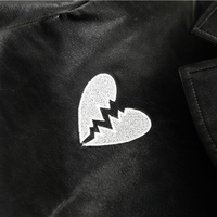 Heart Love Embroidery PU Spring Autumn Fall Winter Fashion Vintage Classic Black Jacket Suit - Thumbnail 5
