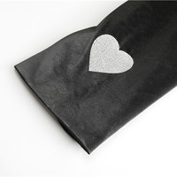 Heart Love Embroidery PU Spring Autumn Fall Winter Fashion Vintage Classic Black Jacket Suit - Thumbnail 6