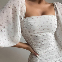 Casual White Floral Long Sleeve Dress - Thumbnail 1