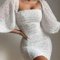 Casual White Floral Long Sleeve Dress - Thumbnail 2