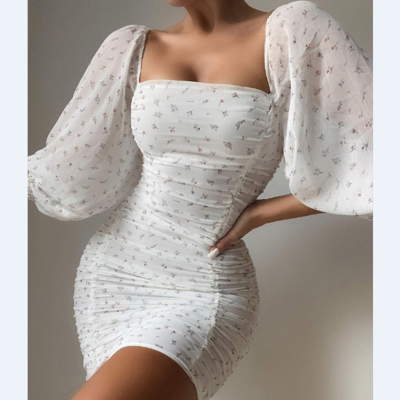 Casual white floral long sleeve dress