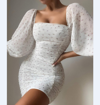 Casual White Floral Long Sleeve Dress