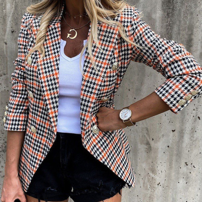 Fashion plaid long sleeve jacket - Thumbnail 1