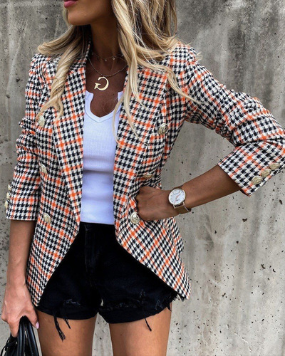 Fashion Plaid Long Sleeve Jacket