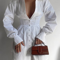 Fashion Sexy Long Sleeve White Dress - Thumbnail 1