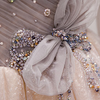 Pink tulle beads long prom dress A line evening gown - Thumbnail 4