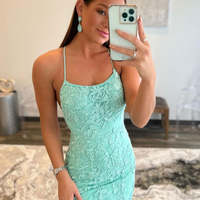 Hot Selling Mermaid Spaghetti Straps Mint Lace Long Prom Dress Party Dress - Thumbnail 1