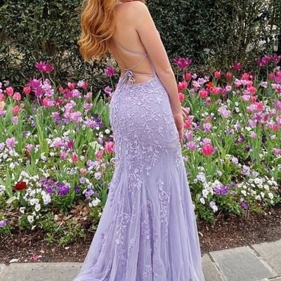 Sp2023,mermaid lace prom dress long 2022, formal ball dress, evening dress,mermaid lace dance dresses,lavender school party gown - Thumbnail 2