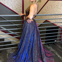 SP2024,Shiny A line long prom dress simple evening dress - Thumbnail 1