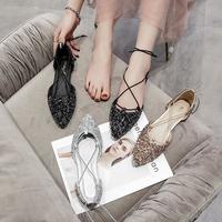 Rhinestone Pointed Toe Ankle Straps Lace up Cross Ballet Flat Shoes Plus Size 42 - Thumbnail 3