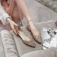 Rhinestone Pointed Toe Ankle Straps Lace up Cross Ballet Flat Shoes Plus Size 42 - Thumbnail 2