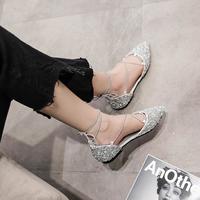 Rhinestone Pointed Toe Ankle Straps Lace up Cross Ballet Flat Shoes Plus Size 42 - Thumbnail 5