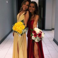 SP2025,Elegant V Neck A-Line Yellow Long Prom Dress with Slit - Thumbnail 2