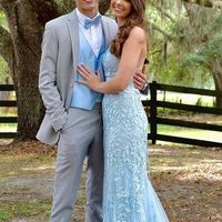 SP2027,Light blue mermaid prom dresses lace spaghetti straps applique tulle prom evening dress - Thumbnail 1