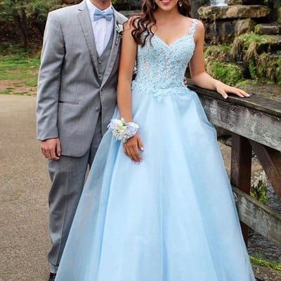Sp2031,princess light blue lace top a-line tulle prom evening dresses